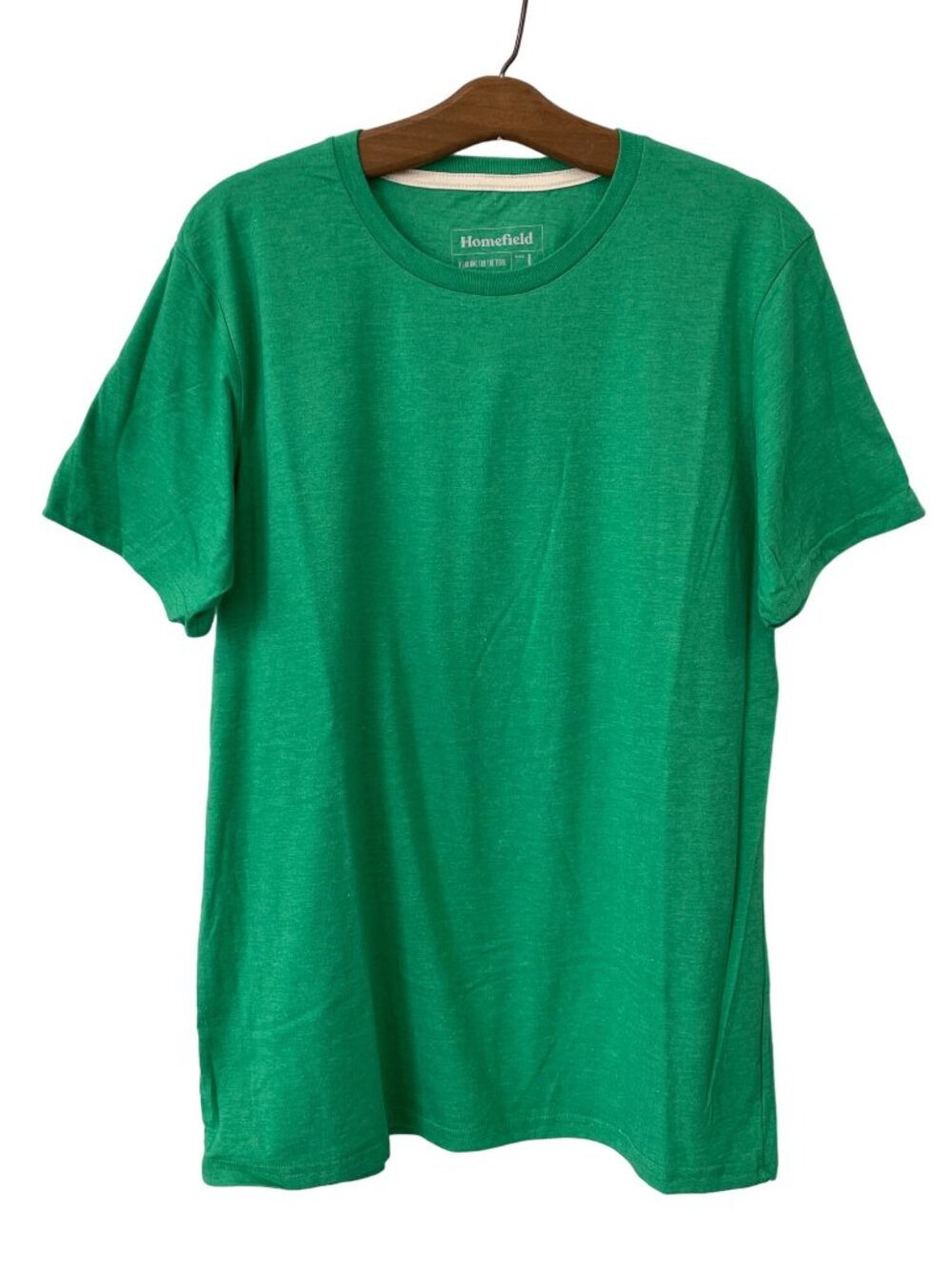 Homefield T Shirt Large Crewneck Short Sleeve Green Cotton Poly Plain Basic Tee